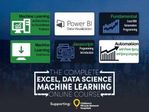 Collage of Excel, data science, and machine learning courses