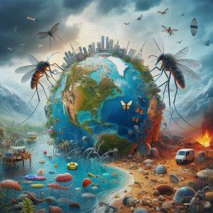 climate change, mosquitoes, and malaria - Generated with AI