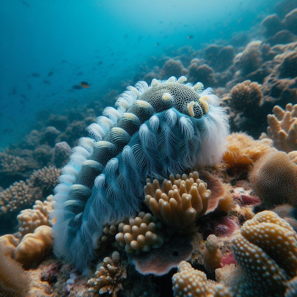 a sea cucumber cleaning a coral reef - Generated with AI