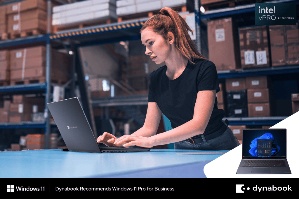 Woman working on a Dynabook Portege X40-M