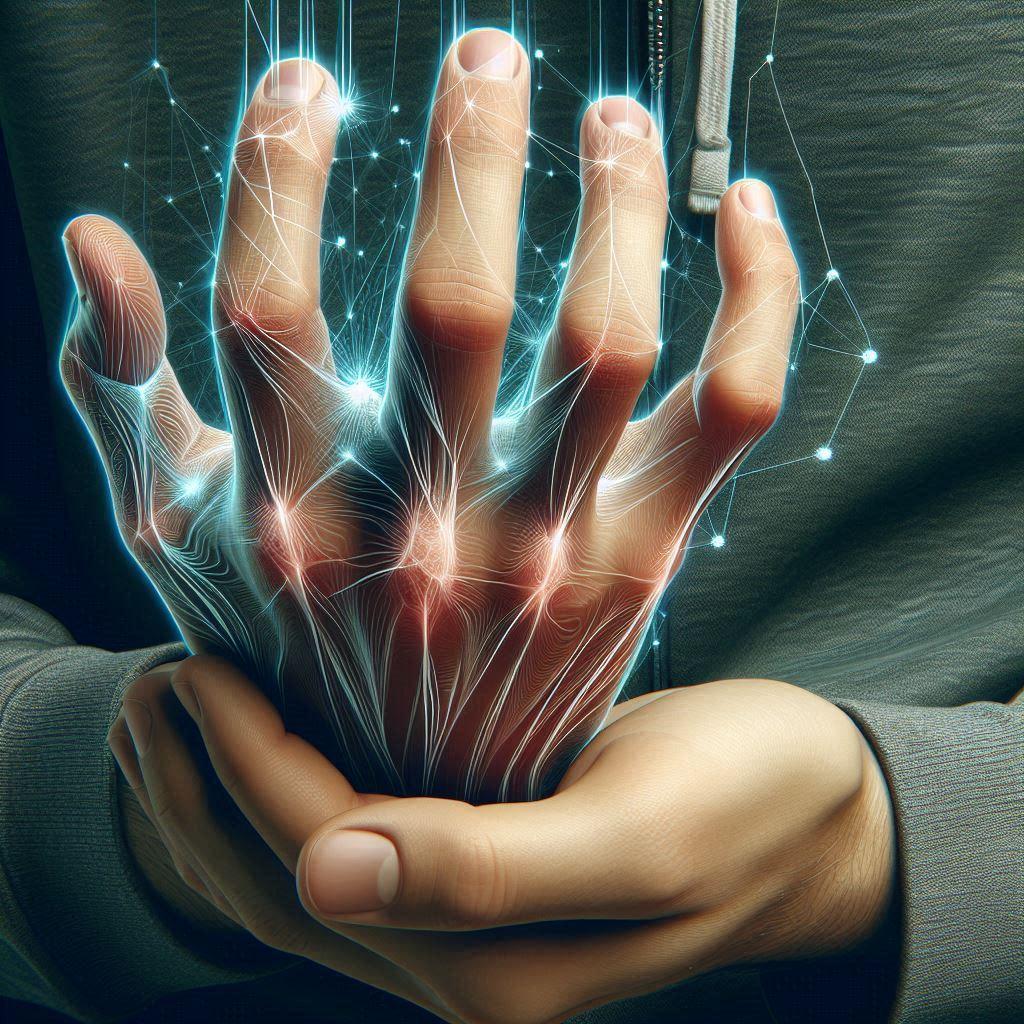 photo realistic depiction of a person with hand tremor - Generated with AI