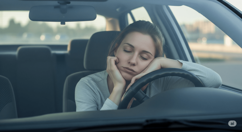 drowsy female driver - Generated with AI