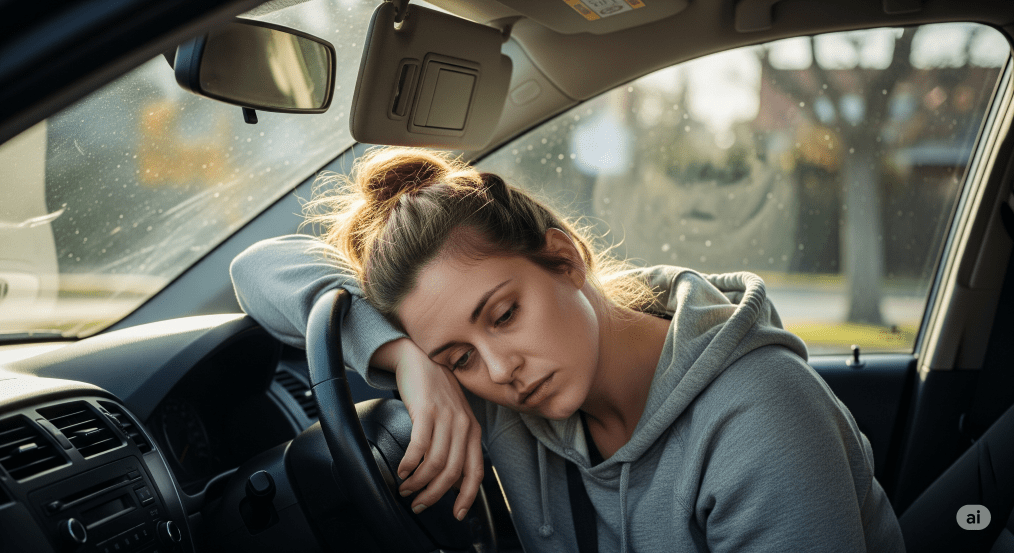 drowsy female driver - Generated with AI
