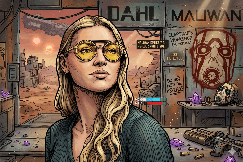 GUNNAR Gaming Glasses - Borderlands 4 Moxxi Jackpot Gold Amber Lens - Artistic Interpretation