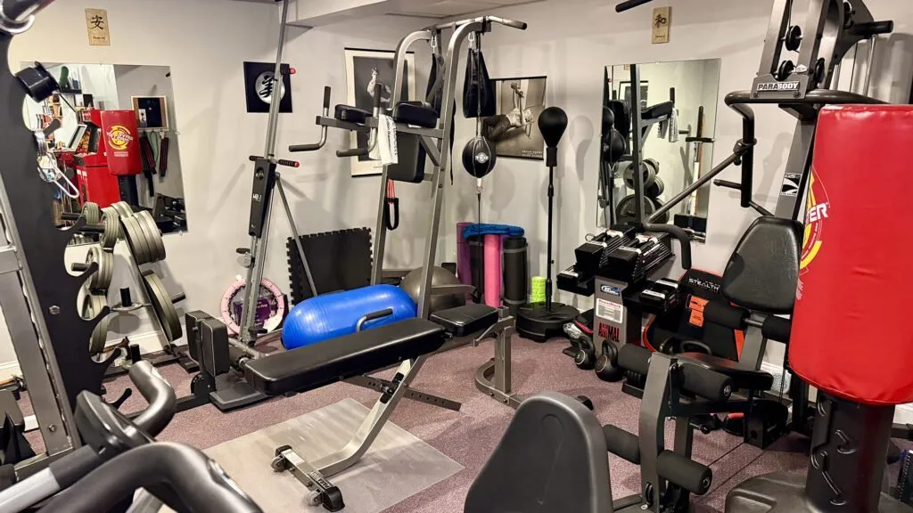 A well-stocked home gym.
